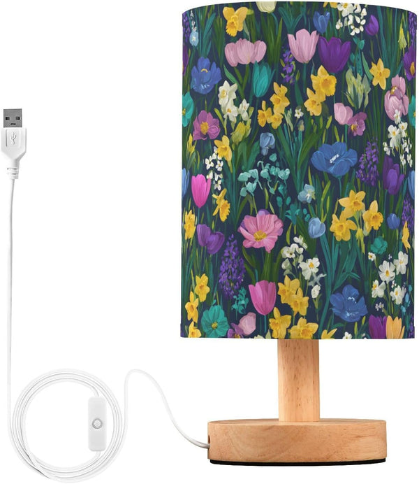 ALAZA Bedside Table Lamp for Bedroom Wildflowers Colorful Floral Nightstand LED Light