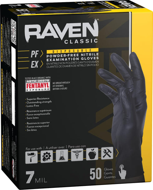 SAS Safety 66519-01 Raven Powder-Free Exam Grade Nitrile Gloves - 6 mil, 50 Gloves per Box