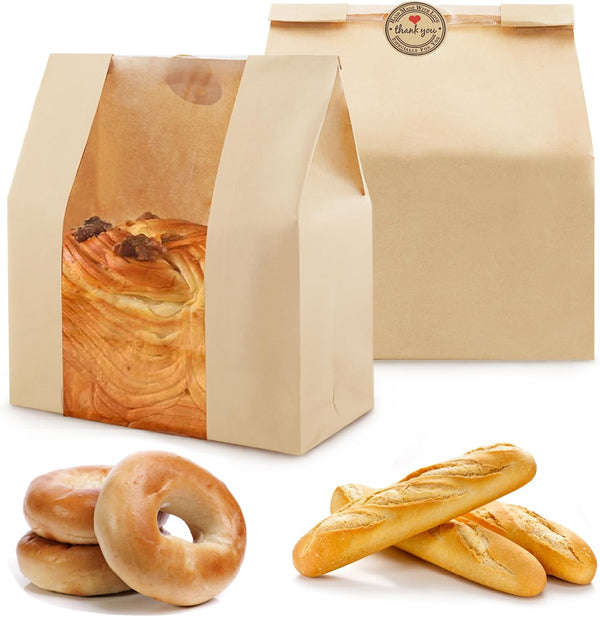 100 Pcs Paper Bread Bags for Homemade Bread, Paper Bakery Bag for