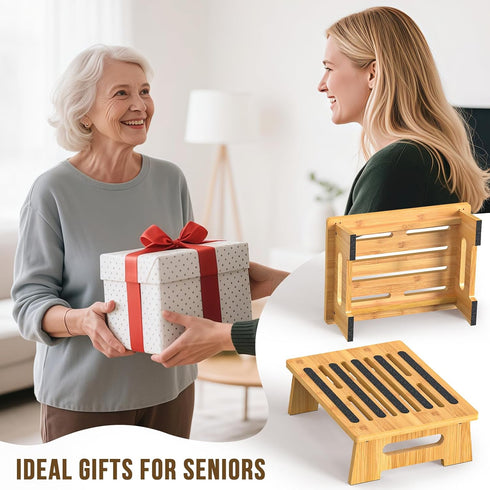 SeLucky 450 LBS, One Step Stool for Adults Seniors and Kids with Non-Slip Surface, Natural Bamboo Stepping Stools