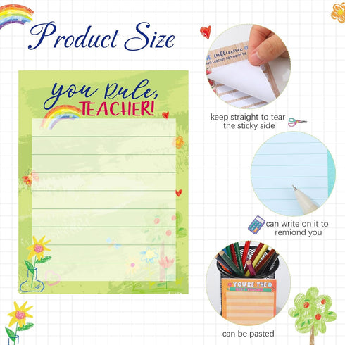 Teacher 12 Pcs Notepad Sets Lined Notepads Teacher to Do List Memo Notepads for Teacher Appreciation Present Colored Sticky Notes Cute Paper Stationery Organizer Supplies for School (Elegant Style)
