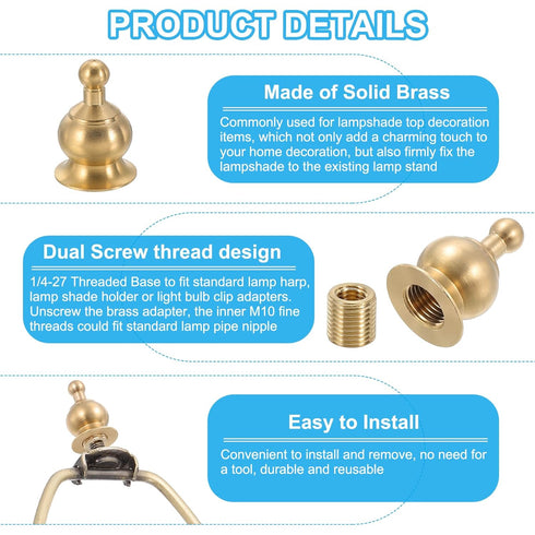 PATIKIL 17 28mm 4 Set x Lamp Finials Caps Knob, Solid Brass Lamp Shade Top Decoration Screw Cap Nuts with Brass