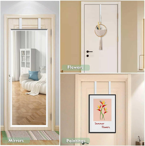 Adjustable Over-The-Door Mirror Hanger Set with Protective Lining, 2 Mirror Hook Brackets (Mirror Not Included) - White