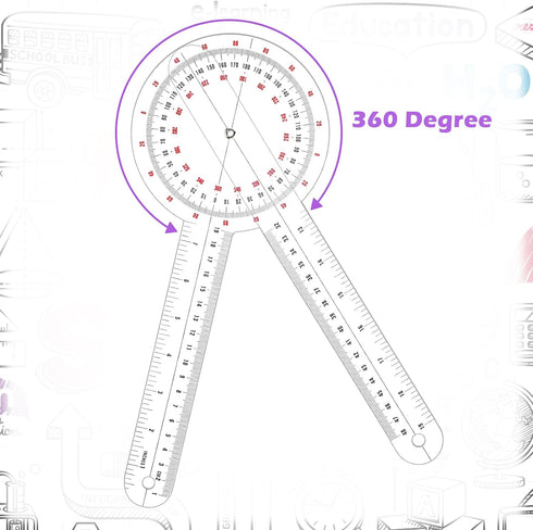 12 Inch Transparent Goniometer Protractor Ruler, 360 Degree Plastic Angle Ruler for Body Measuring Tape (6 Pieces)