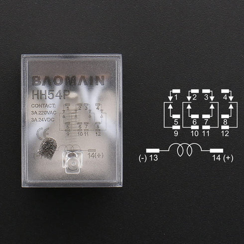 Baomain 2pcs General Purpose Power Relay, HH54P DC 24V Coil, 14 Pin Terminal