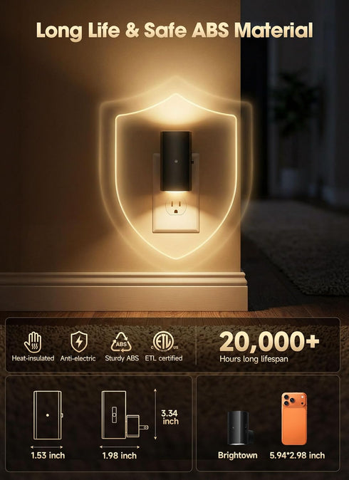 2 Pack 0-100LM Dimming Brightown Night Lights Plug Into Wall, Modern Night Light with Rotating Plug, Dusk to Dawn