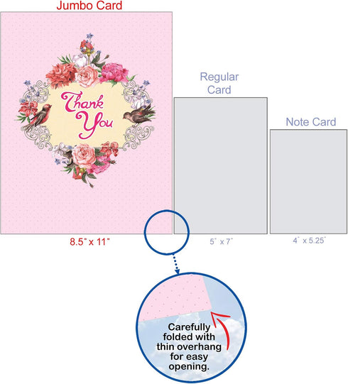 The Best Card Company Beautiful Thank You Card (8.5 x 11 Inch), Floral Gratitude Stationery with Envelope