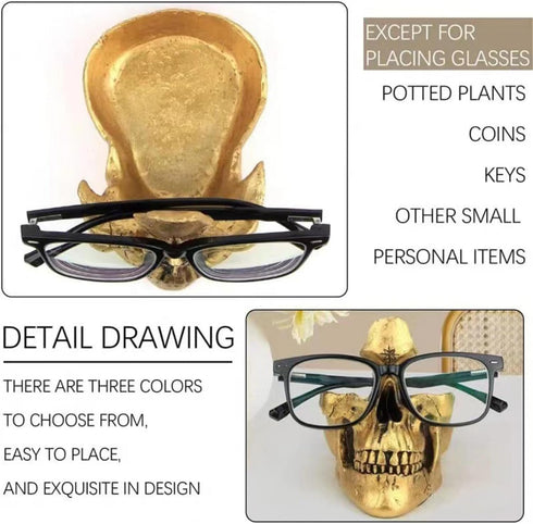 sgmedila Skull Glasses Stand, Creative Eyeglasses Rack, Sunglasses Spectacle Display, Key Holder Resin Sculptures