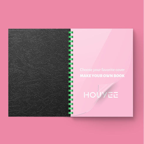 HOUYEE Binding Covers and Combs Set, 50 Pcs Leather Texture Paper Binding Covers, 50 Pcs Clear Covers