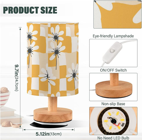 Fustylead Hippie Orange and White Daisy Flowers Bedside Table Lamps with USB Port for Bedroom Lamp Small Nightstand