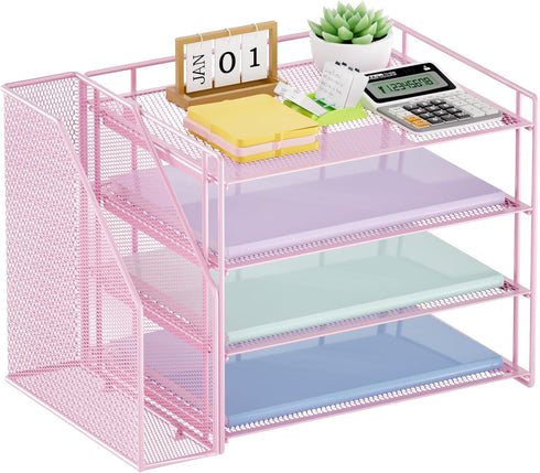 Marbrasse Desk Organizer and Accessories, 4-Tier Paper Letter Tray Organizer for School Home Office Supplies