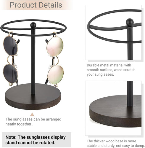 Mkono Sunglasses Organizer with Metal Frame and Wood Base, Eyeglasses Rack for up to 12 Pairs, Black