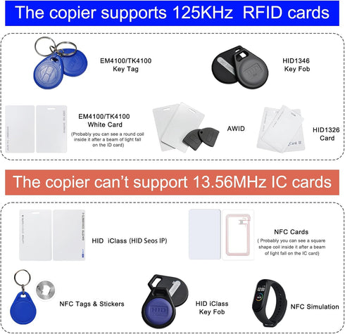 GEEOT 125KHz with5 T5577 Card Reader Writer for ID HID and AWID Handheld RFID Copier Key fobs