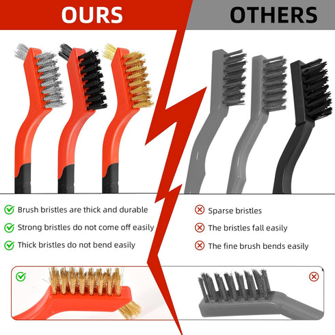IEGREMAR 3pcs Set 7 Inches (3pcs) Wire Brushes for Cleaning Rust, Upgrade Wire Brush - Brass/Stainless Steel/Nylon