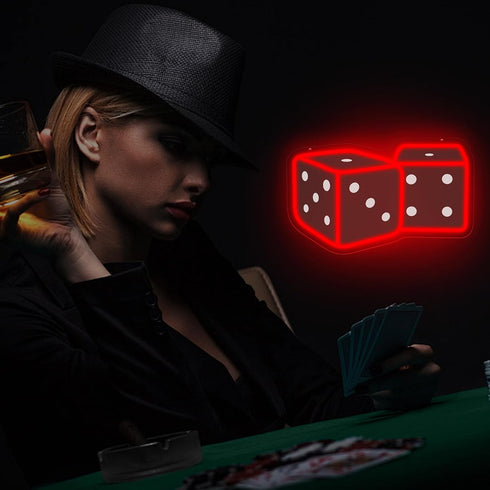 14.57 9.45 Dice Neon Sign Adjustable Brightness Neon Signs for Wall Decor Red LED Wall Light for Bedroom, Bar, Game