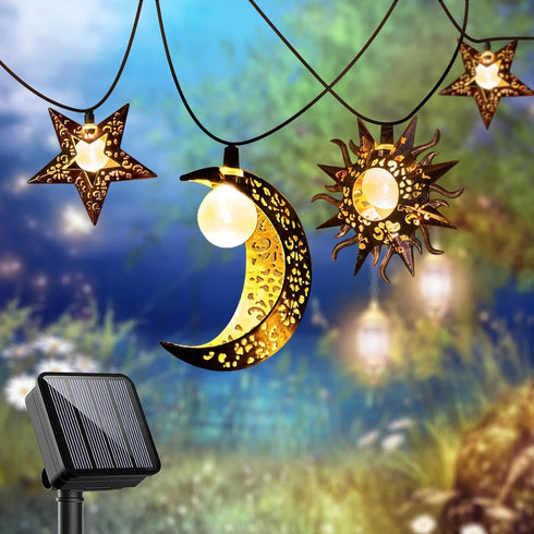 Beautyard Solar String Lights Outdoor Star Moon Sun 13Ft 153In Led Solar