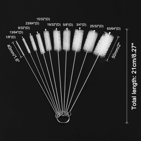uxcell Straw Cleaner Brush Set, 8.3 Inch Nylon Tube Pipe Cleaners, Set of 10 Stainless Steel Long Straw Brush for Drinking Straw, Bottle, Tube, Cup, White by uxcell