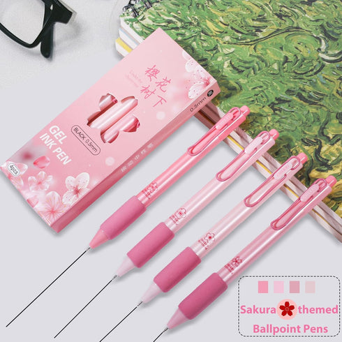 Retractable Ballpoint Pens, Fine Point (0.5mm), Black Ink, 4-Count Pack, Cute Sekura Pens for School Office Supplies