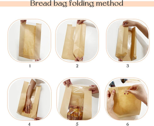 100pcs 120pcs SNAIL GARDEN Sourdough Bread Bags - with Four Sizes, Windowed, Kraft Paper with Label Seal Stickers