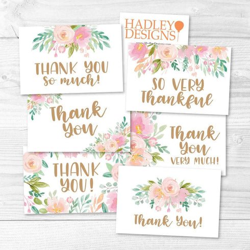 Hadley Designs 24 Floral Thank You Cards with Envelopes - Bulk Wedding Appreciation Notes Set for Graduation, Bridal