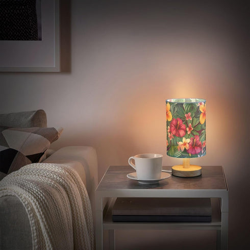 ALAZA Bedside Table Lamp for Bedroom Hawaii Floral Palm Leaves Nightstand LED Light Lamps with USB Port Linen Fabric