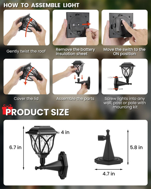 (4 Pack) TISEJOY Solar Wall Lantern Outdoor Playhouse Light, Waterproof Decorative Solar Powered for Playground, Tree