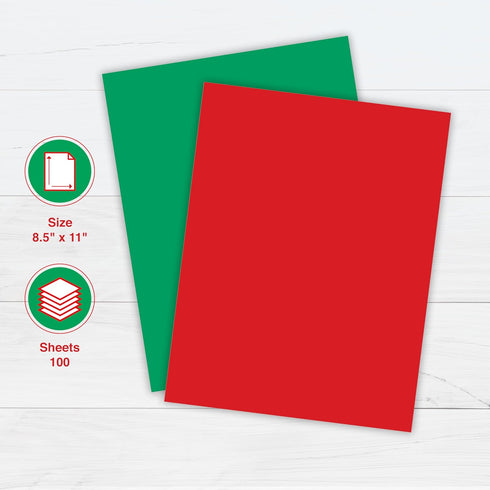 8.5" 11" 100 24 lb/89 (00575) Crafted by PrintWorks Christmas Paper x - Sheets - Red and Green Paper - Ideal for School