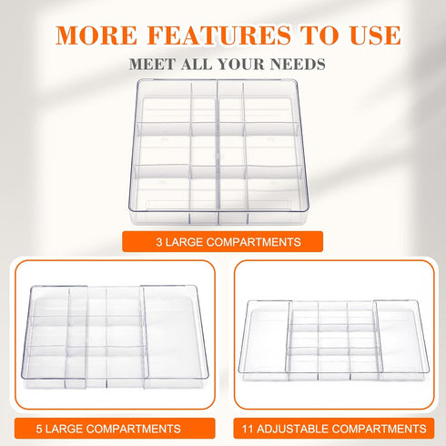 Briwooody 2 (Transparent,11 Pcs Large Expandable Acrylic Drawer Organizers, Grid Adjustable Drawer, Dividers Organizer