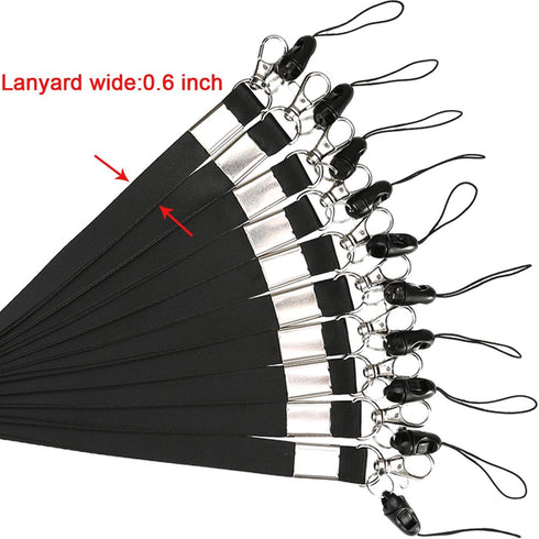 YOUOWO Neck Office Nylon Woven Black Lanyards for Badges Holders with J-Hook - Pack of 10