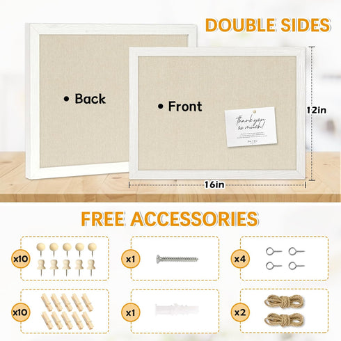 Bulletin Boards with Linen, 1-Pack 16''X 12'' Double-sided Cork Board, Small Pin Board for Home Office