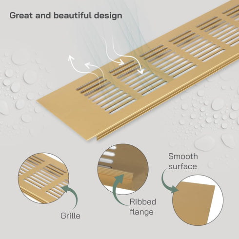 Vent Systems 16'' x 3" Inch Gold Aluminum Ventilation Grille for Home Improvement Floor, Wall, Door Duct Cover