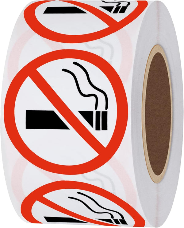 HYBSK No Smoking Logo Labels Glossy Paper Public Warning Stickers, 1.5" Round, 500 Total Per Roll