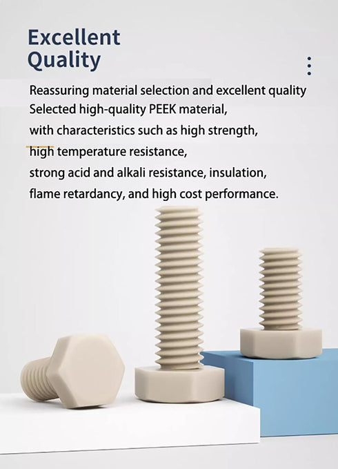happinesspark M2 10pcs PEEK Hex Nuts - High Temperature & Chemical Resistant Plastic Fasteners Kit for Electronics