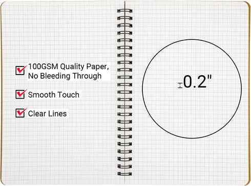 EUSOAR Hard Cover Spiral Notebook, A5 3Pack, 5.5"x8.3", 120 Pages, Graph Spiral Notebook Journals for Math and Science
