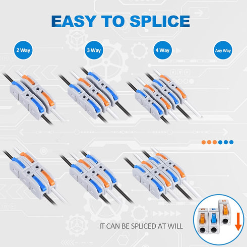 HTCELLE 100-Piece Lever Wire Connectors Kit for Quick Connect, Push in Compact Splicing Electrical Connectors