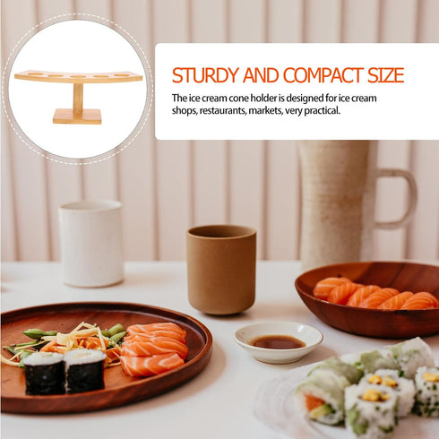 5 3.3cm Countertop FRCOLOR Wooden Ice Cream Cone Stand with Slots Diameter Sushi Roll Holder Display Rack for Party