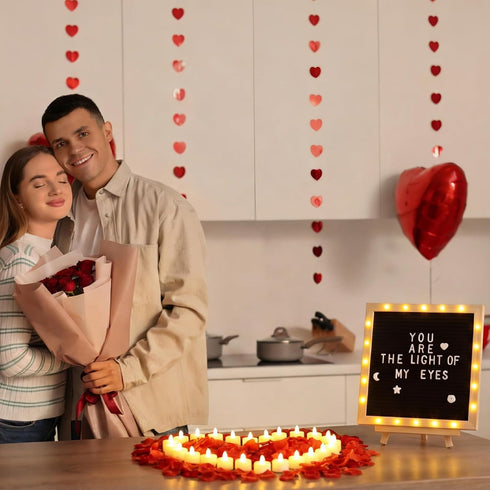 Grinsvalley Set, LED Felt Letter Board with Rose Petals and Candles Word Board with Letters, Artificial Rose Petals