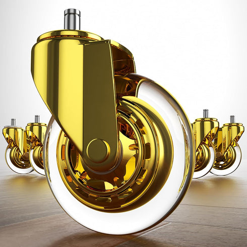 Office Chair Replacement Wheels, Set of 5, 3'' Heavy Duty Caster Wheels, Universal Stem 7/16 Inch, Gold