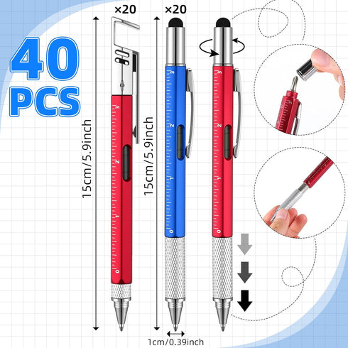Maitys 40 6 1 Pcs Multi Tool Pens for Father's Day in Screwdriver Multi Function Pens with Level Gauge Stylus Phone