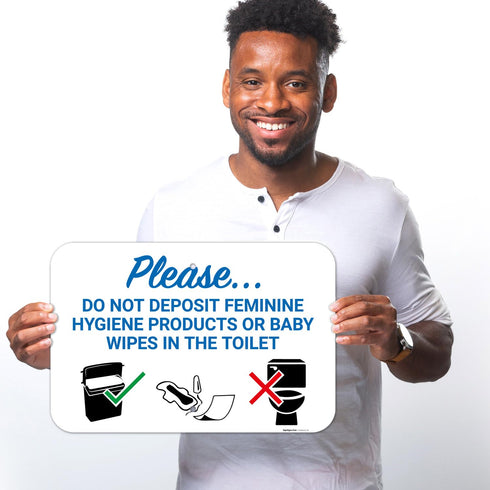 12x18 Inches, 55 Please Do Not Deposit Feminine Products Baby Wipes in Toilet with Graphic Sign, mil Thick HDPS (high
