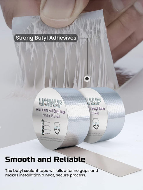 Lichamp Aluminum Butyl Tape, Waterproof Butyl Aluminum Foil Tape, 2 inches x 16.4ft for RV Repair