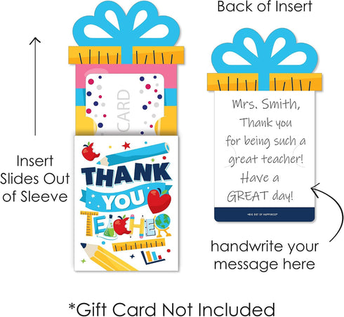 Set 8 Big Dot of Happiness Thank You Cards for Teachers - Money and Gift Card Sleeves, Appreciation Gift Holders