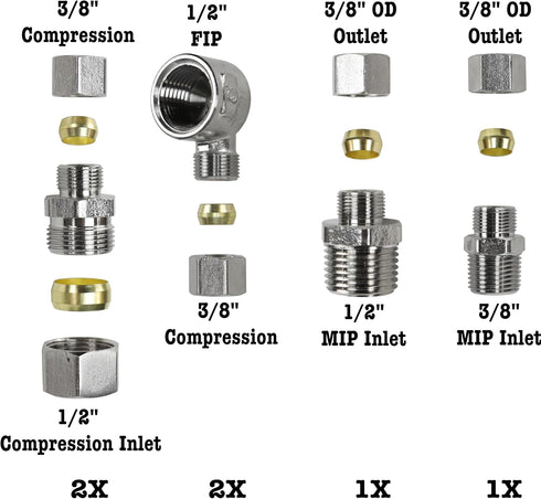 Universal Valve Plumbing Fittings Adapters: 1/2 to 3/8 Adapter, 3/8 to 1/2 Water Line Adapter, 3/8 Female to 1/2 Male