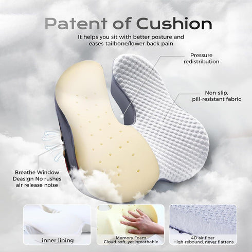 KWYBOW Tailbone Seat Cushion for Pain Relief X-Large,Ergonomic Office Chair Cushions for Butt Hip Lower Back & Sciatica
