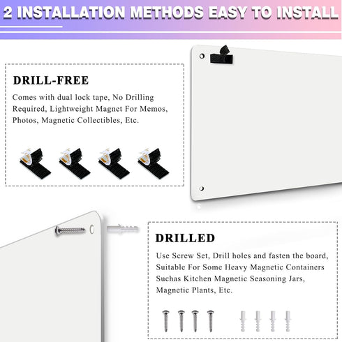 White 2Pack Magnetic Board, 17.5" x 11.4" Bulletin Board for Displaying Notes, Photos, with Dual Lock Tape and Screws