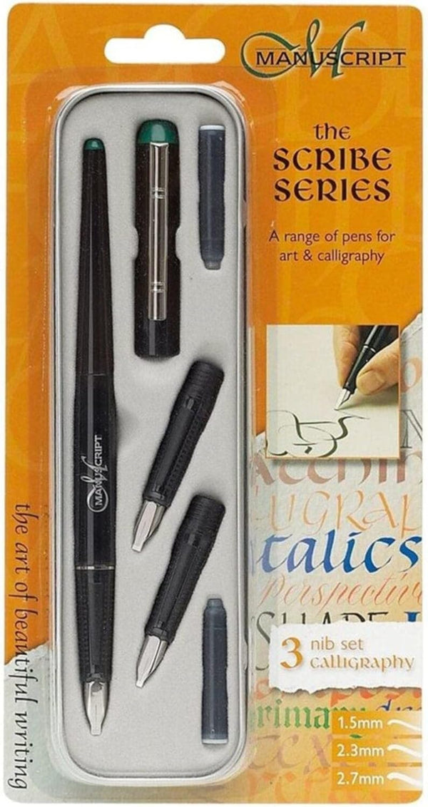 MANUSCRIPT Left Handed Nib Scribe Calligraphy Pen and Nib Set, Silver, 7 Piece Set