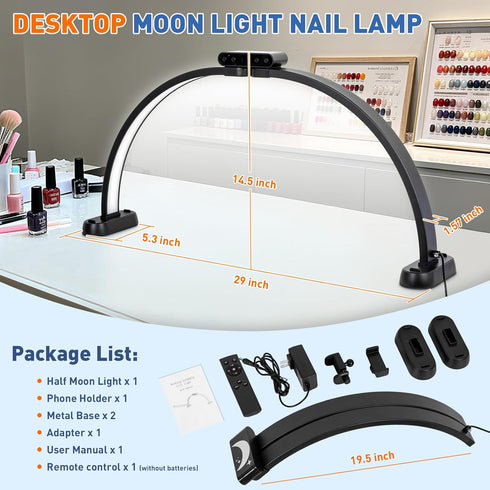 29inch 456 3 KIRKAS Large Half Moon Light for Nail Tech, LEDs Color Modes Infinitely Knob Arch Nail Light with Screen