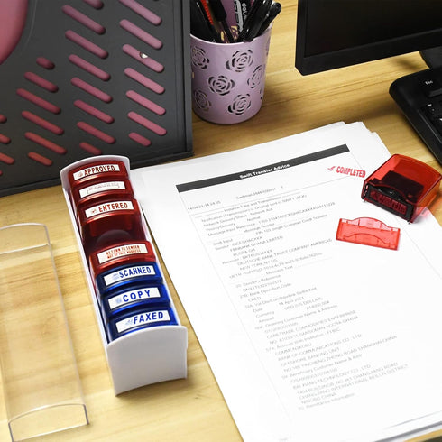 Self Inking Office Stamp Set - 8 PCS Rubber Business Stamps for Approved Paid Completed Copy