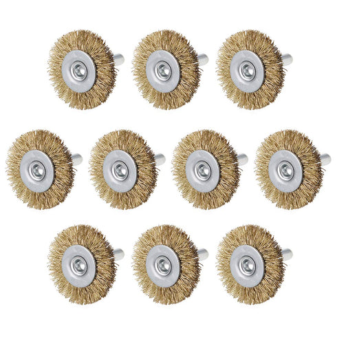 uxcell 1-1/2 Inch Wire Wheel Brush - Bench Copper Plated Crimped Steel with 1/4-Inch Shank (10 Pcs)
