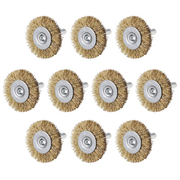 uxcell 1-1/2 Inch Wire Wheel Brush - Bench Copper Plated Crimped Steel with 1/4-Inch Shank (10 Pcs)